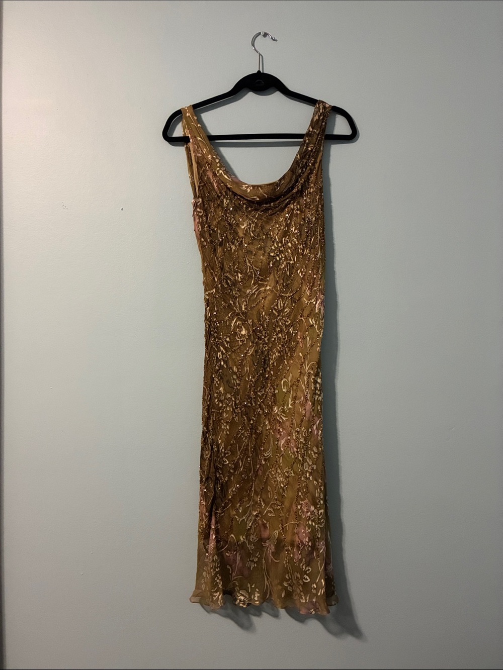 Gold Embellished Cowl Neck Maxi Dress
